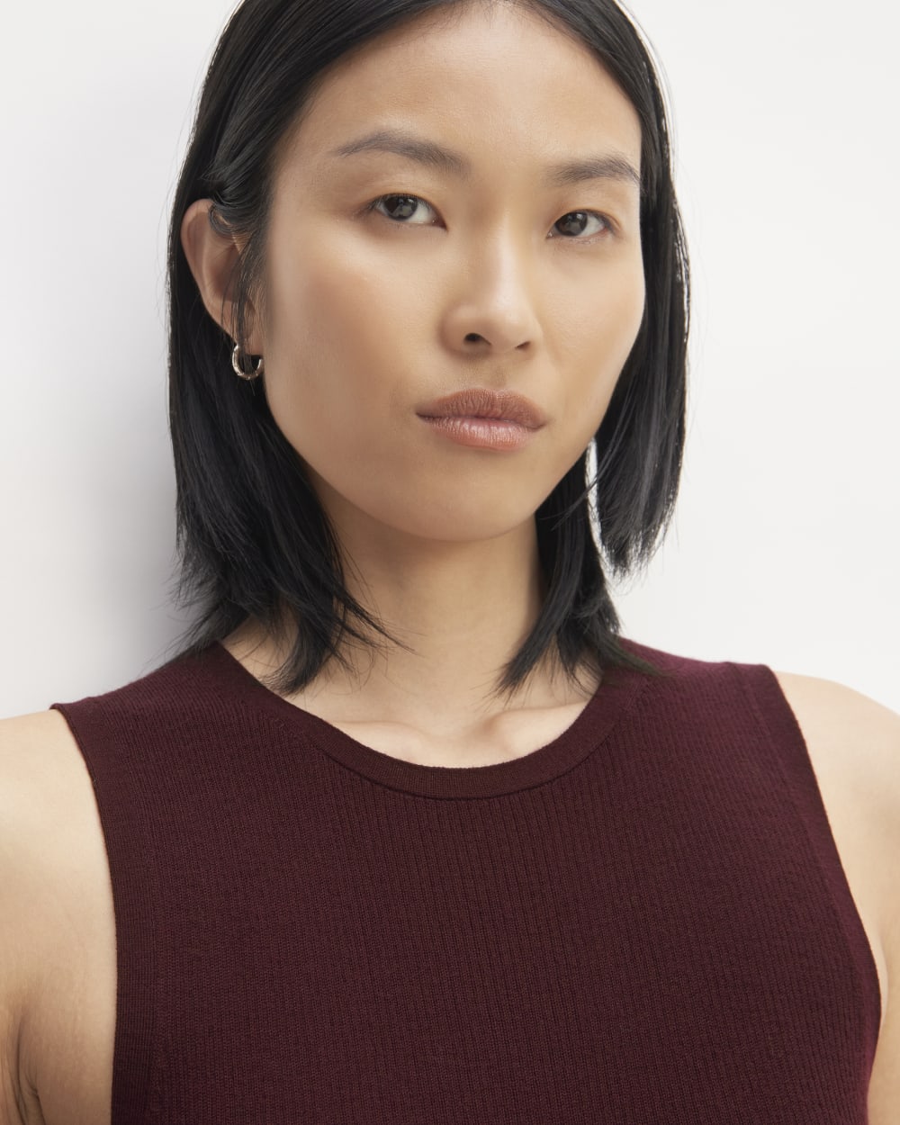 The Tank in Ultrasoft Merino in Burgundy — detail view