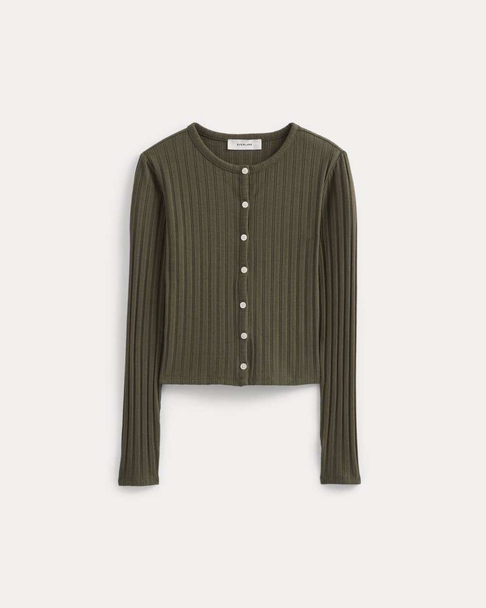 Cardigan in Pointelle in Olive Night — alternate view