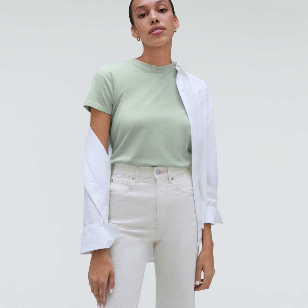 The Organic Cotton Crew Tee in Lily Green — detail view