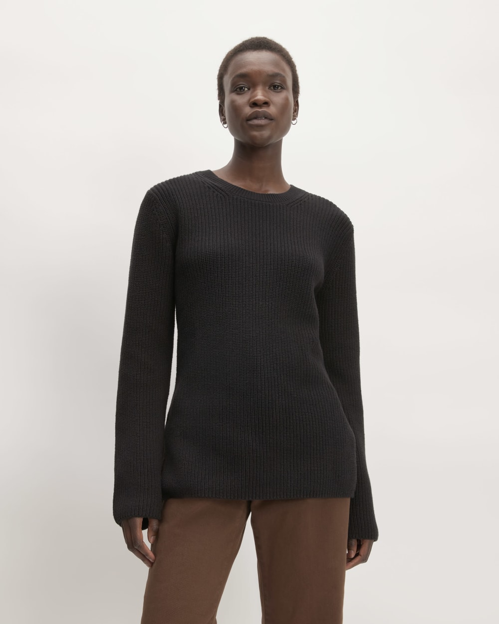 The Organic Cotton Slim Crew Sweater in Black — front view
