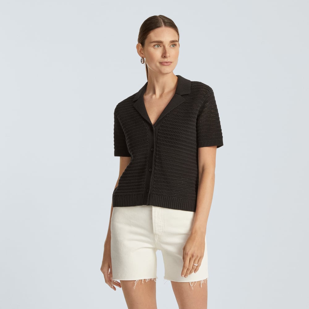 The Crochet Knit Polo in Black — alternate view