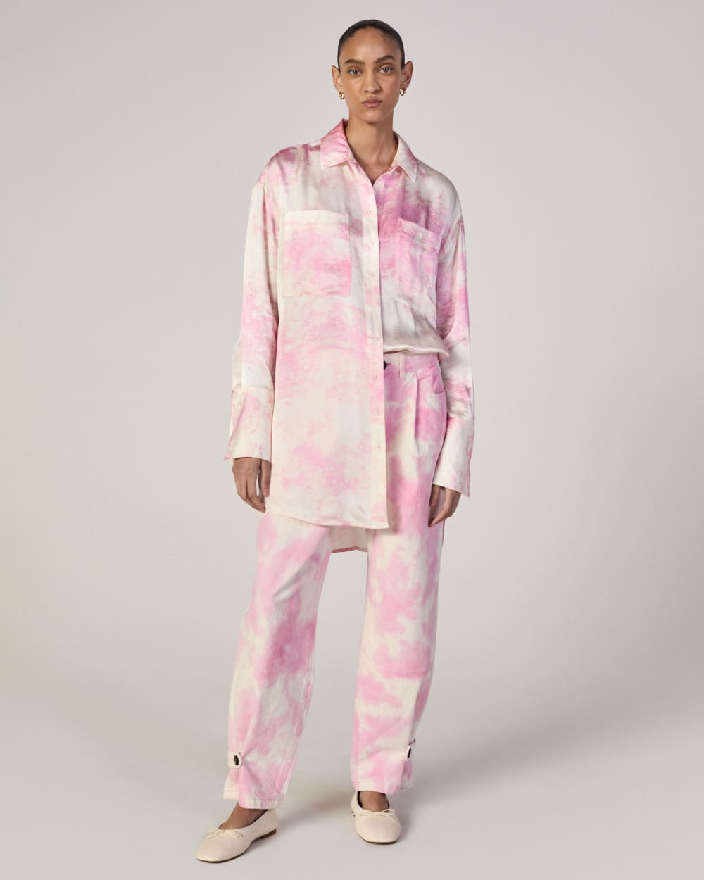 The Everlane x Marques' Almeida Canvas Oversized Barrel Pant in Pink Tie-Dye — front view