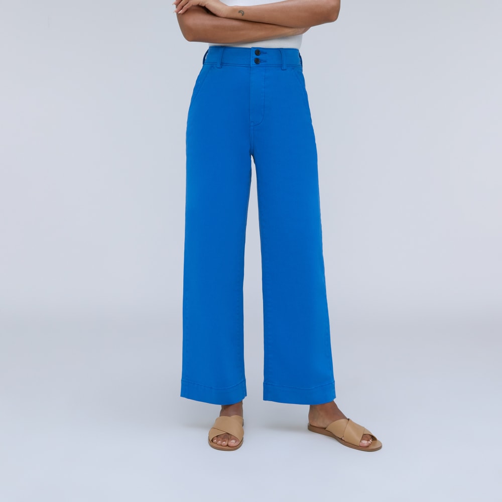 The Organic Wide-Leg Pant in Lapis Blue — front view