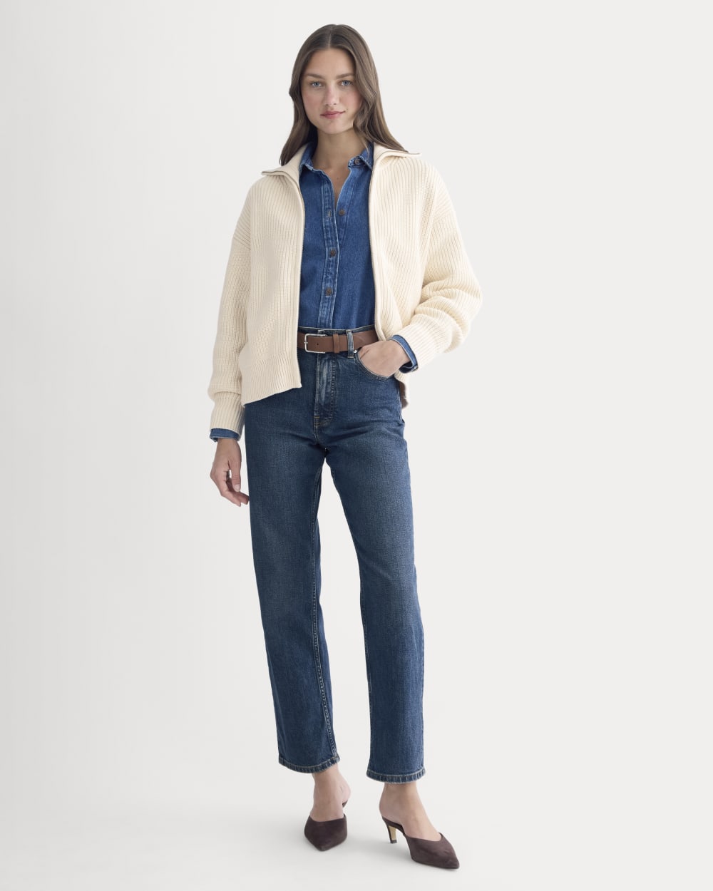 The Full-Zip Sweater in Everyday Cotton in Canvas — detail view