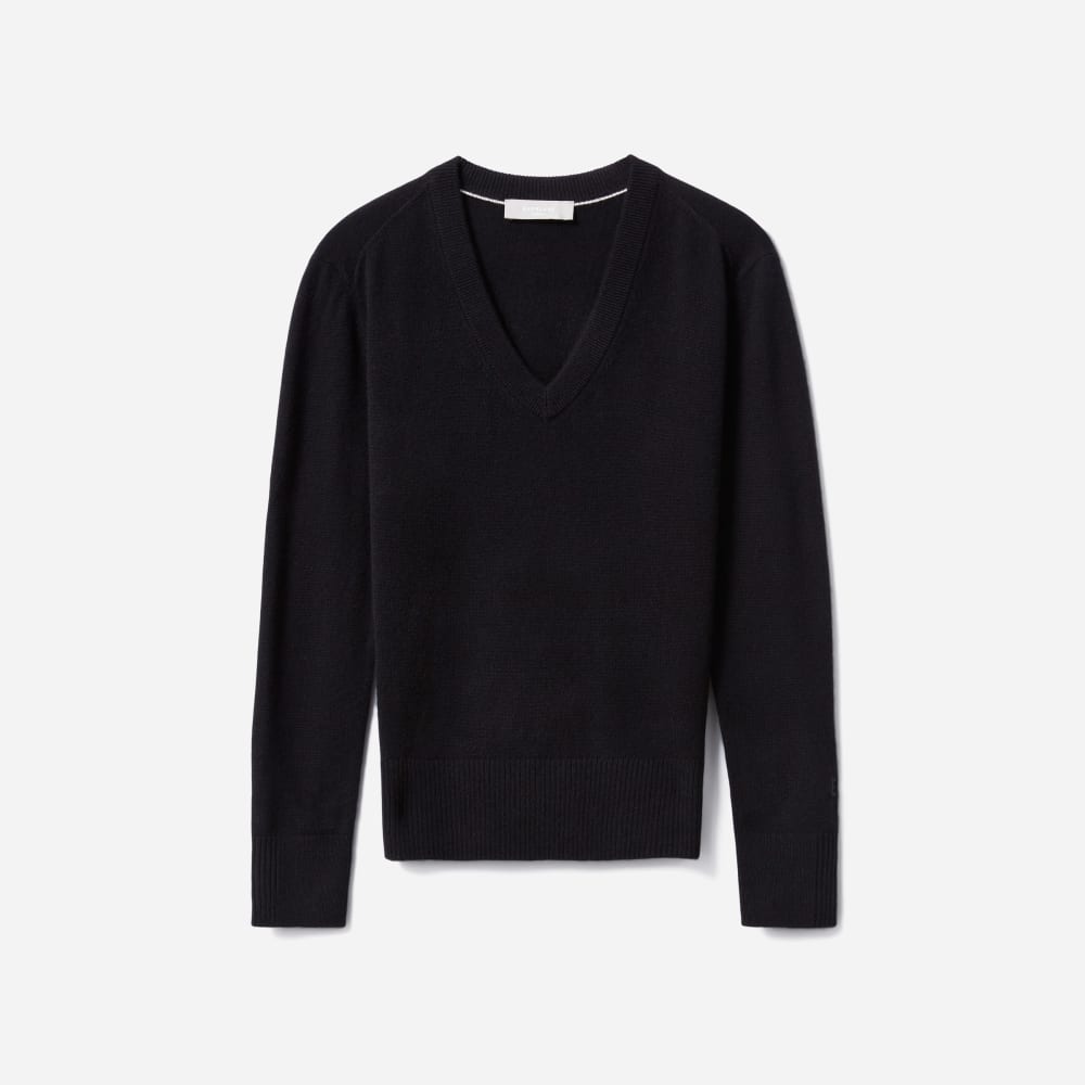 The Cashmere V-Neck in Black — front view