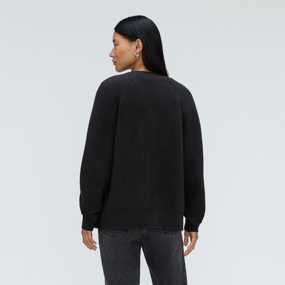 The Felted Merino Cardigan in Black — detail view