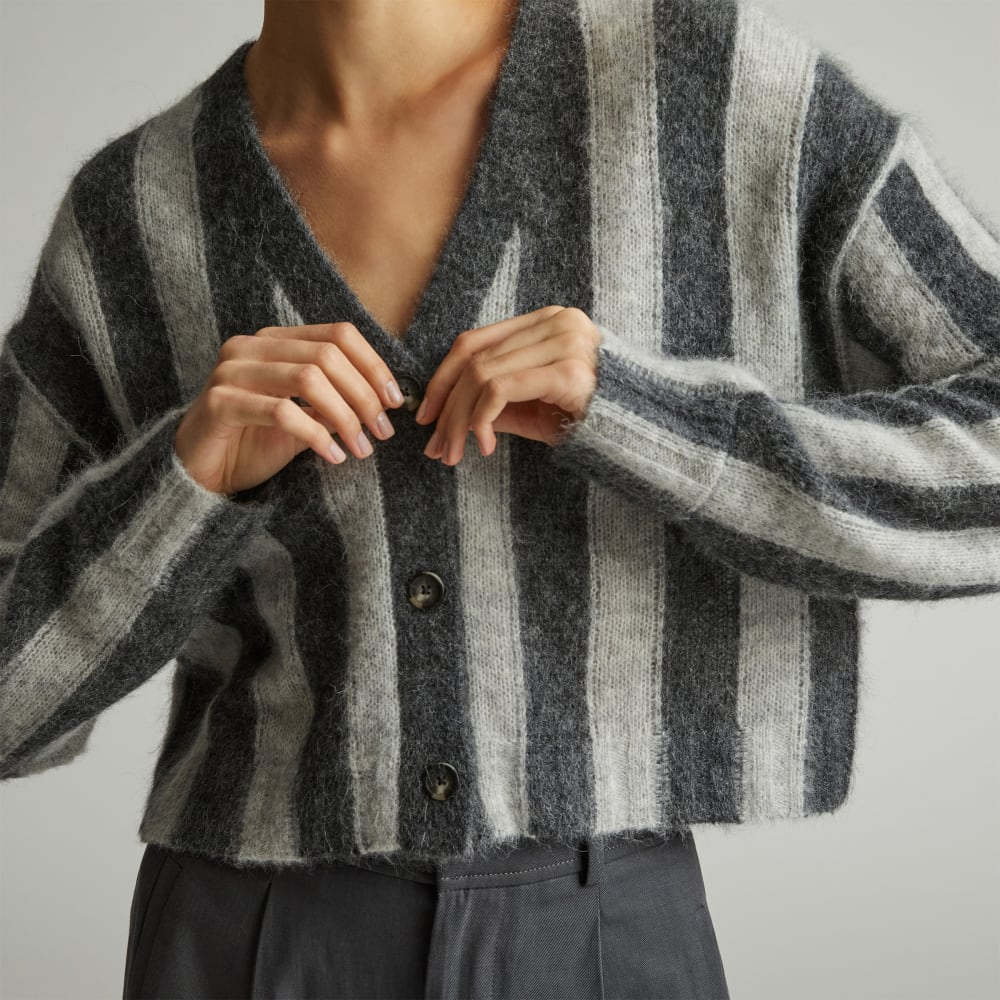 The Alpaca V-Neck Cropped Cardigan in Light Heather Grey / Dark Charcoal — alternate view