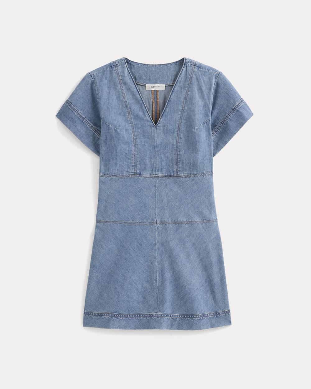 Denim Short-Sleeve Dress in Light Indigo — alternate view