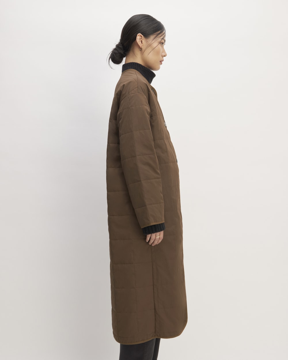 The ReNew Quilted Long Liner in Cocoa — detail view
