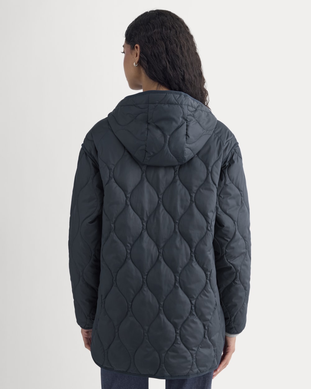 ReNew Quilted Hooded Liner in Navy — detail view