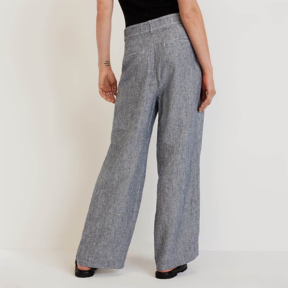 The Linen Way-High® Drape Pant in Canvas Tan / Navy — detail view