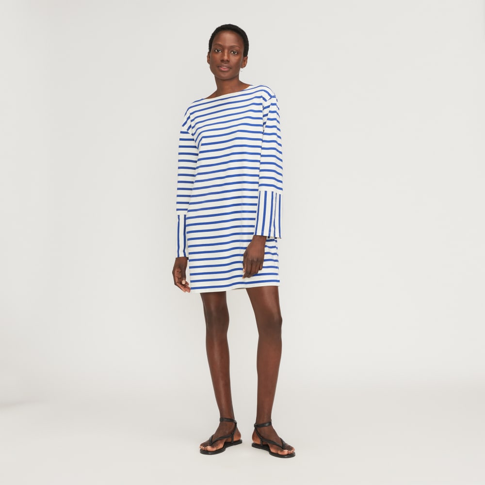 The Mariner Dress in Canvas Tan / Mazarine Blue — front view
