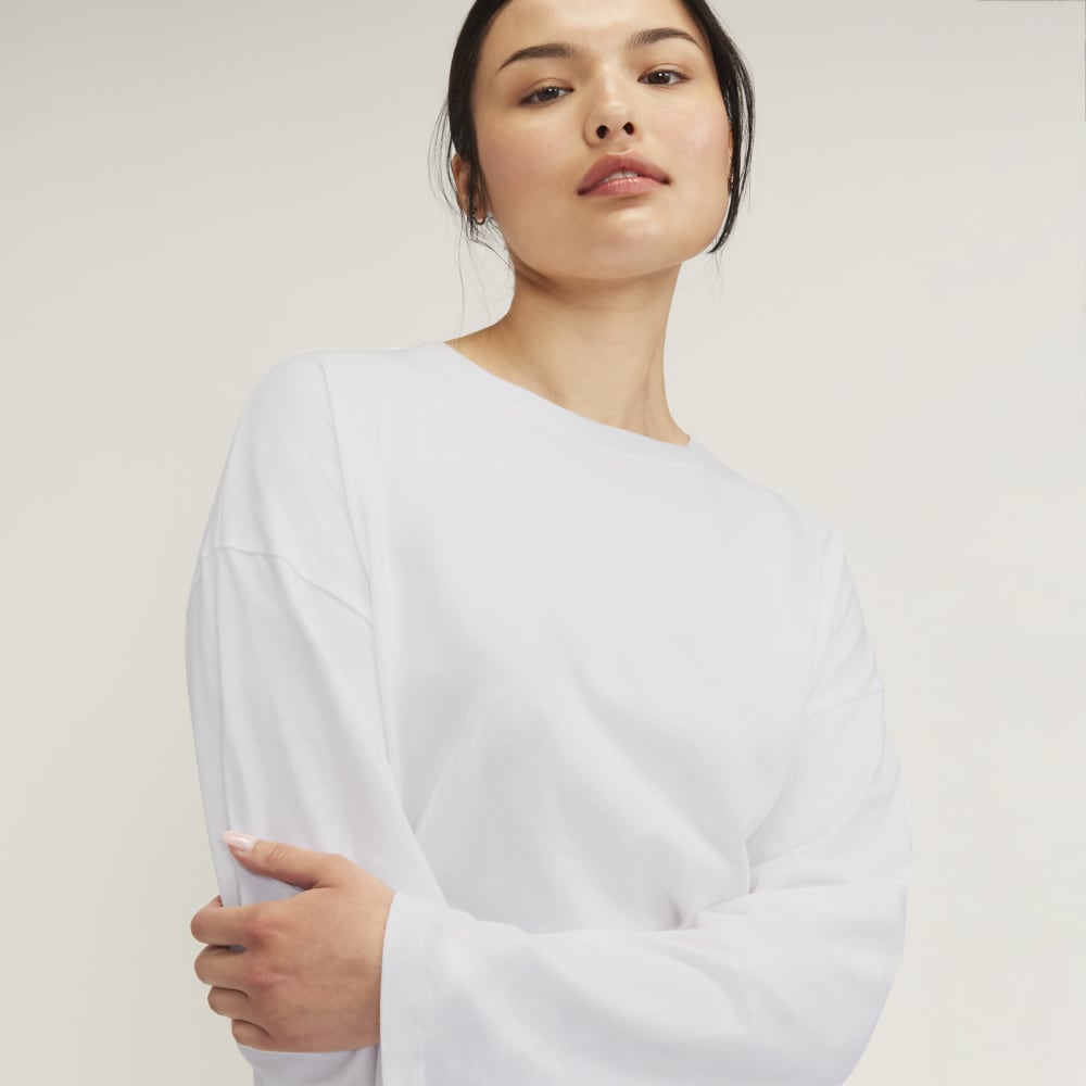 The Organic Cotton Relaxed Long Sleeve Tee in White — detail view