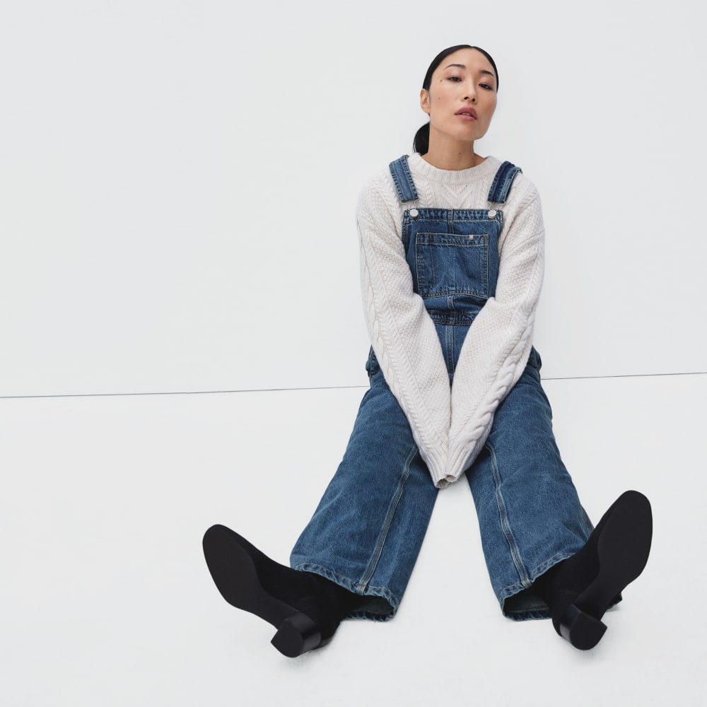 The Denim Overalls in Medium Indigo — detail view