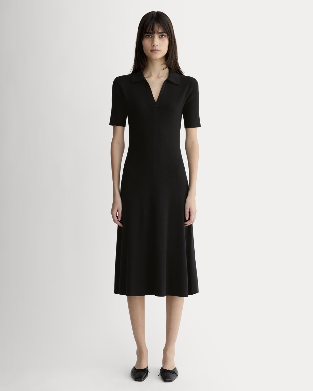The Knit Polo Dress in Black — front view