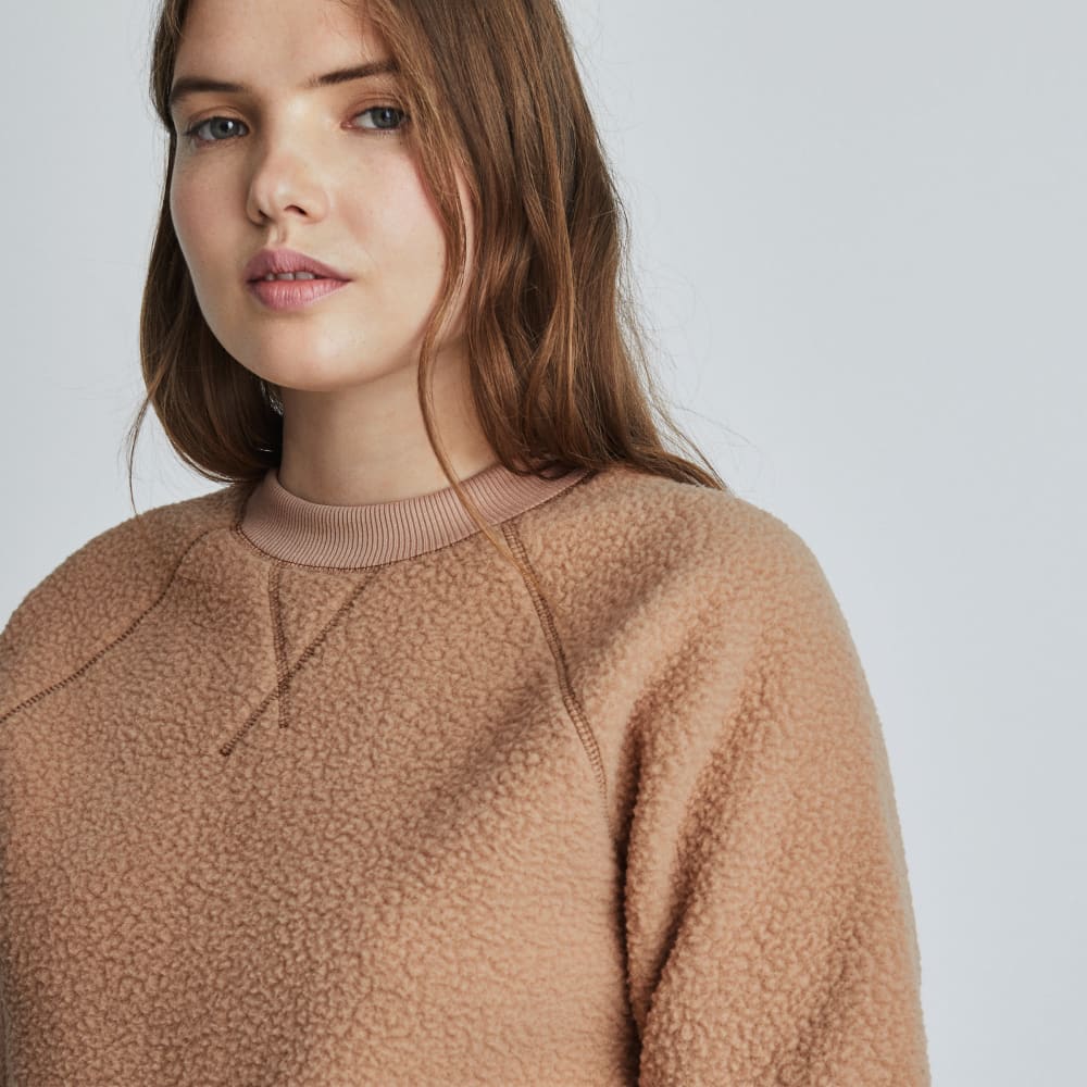 The ReNew Fleece Raglan Sweatshirt in Camel — detail view