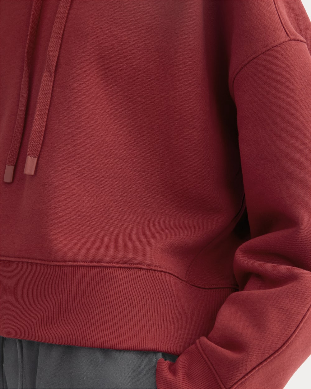 Cropped Luxe Fleece Hoodie in Merlot — detail view