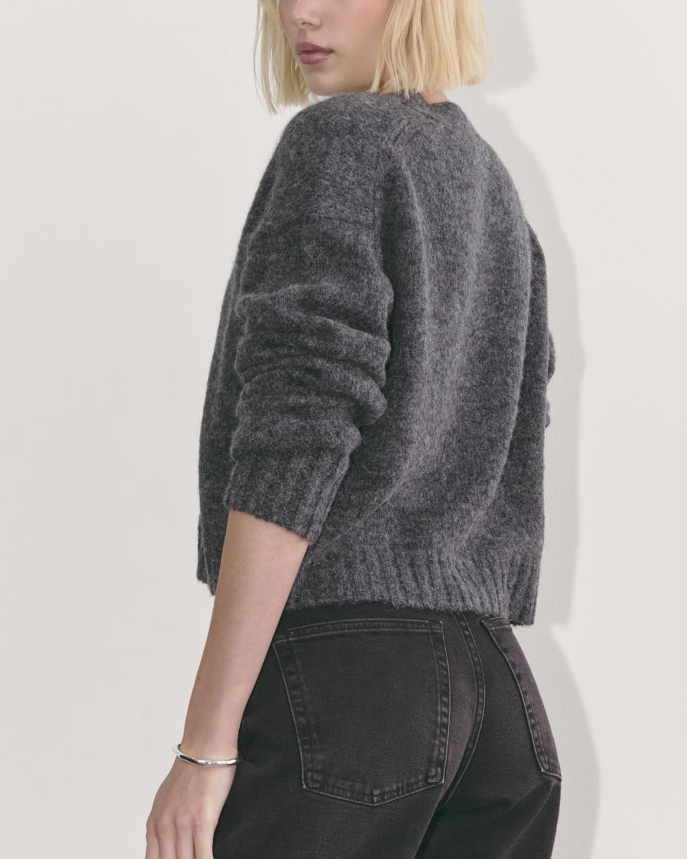 The Boxy Cardigan in Alpaca in Dark Charcoal — detail view