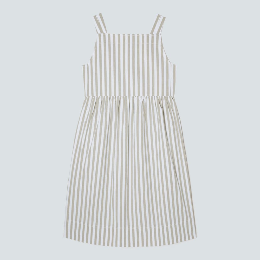 The Seersucker Midi Dress in Nutria / Off-White — front view