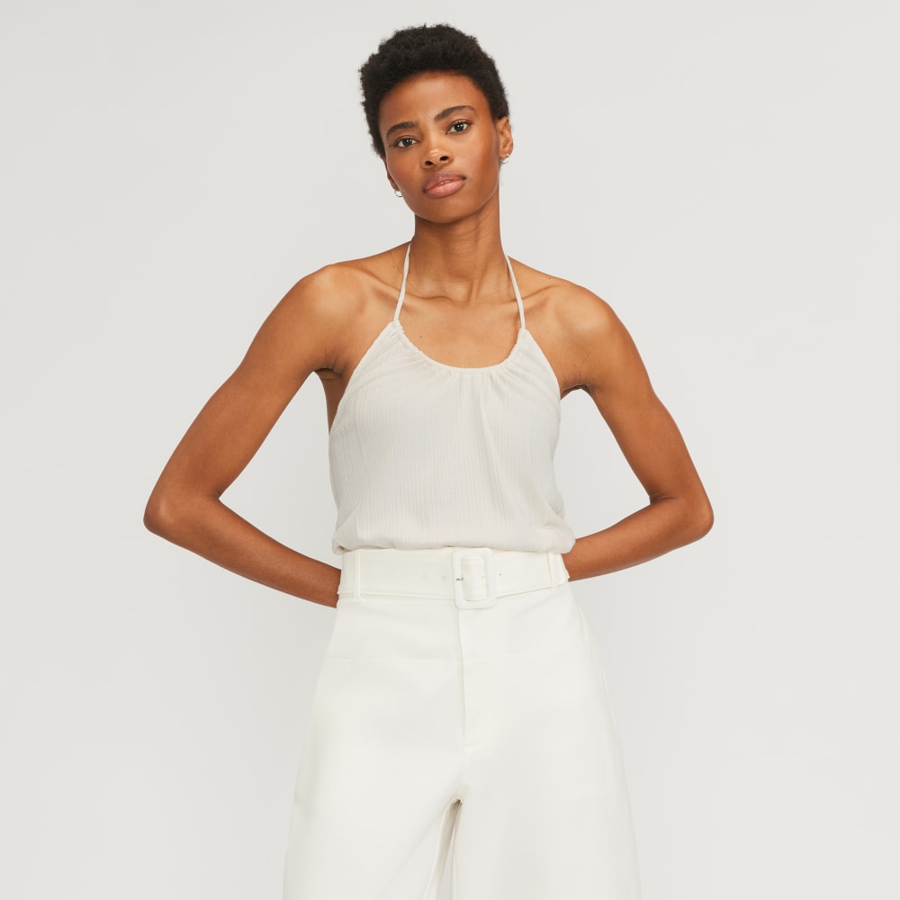 The Rib Soft Knit Halter Top in Bone — front view