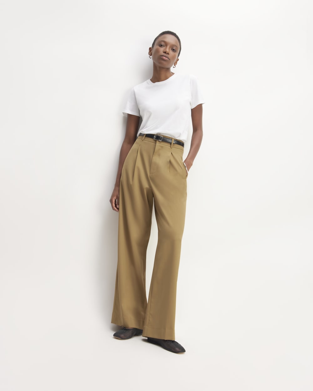 The Italian Wool Way-High® Drape Pant in Camel — front view