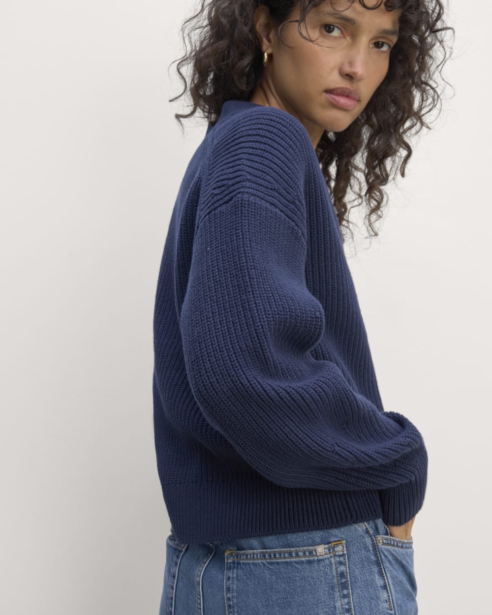 The Boxy Cardigan in Everyday Cotton in Navy — alternate view