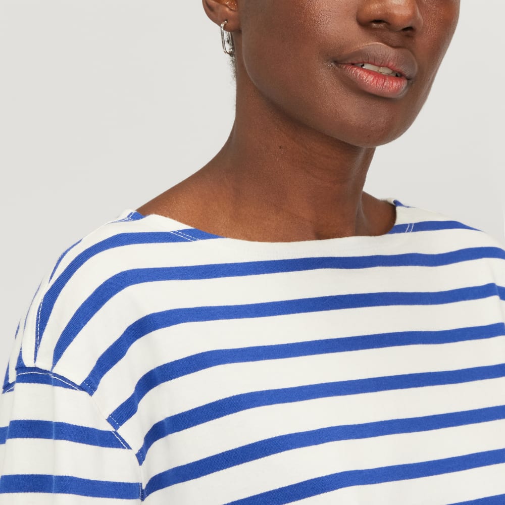 The Mariner Dress in Canvas Tan / Mazarine Blue — detail view
