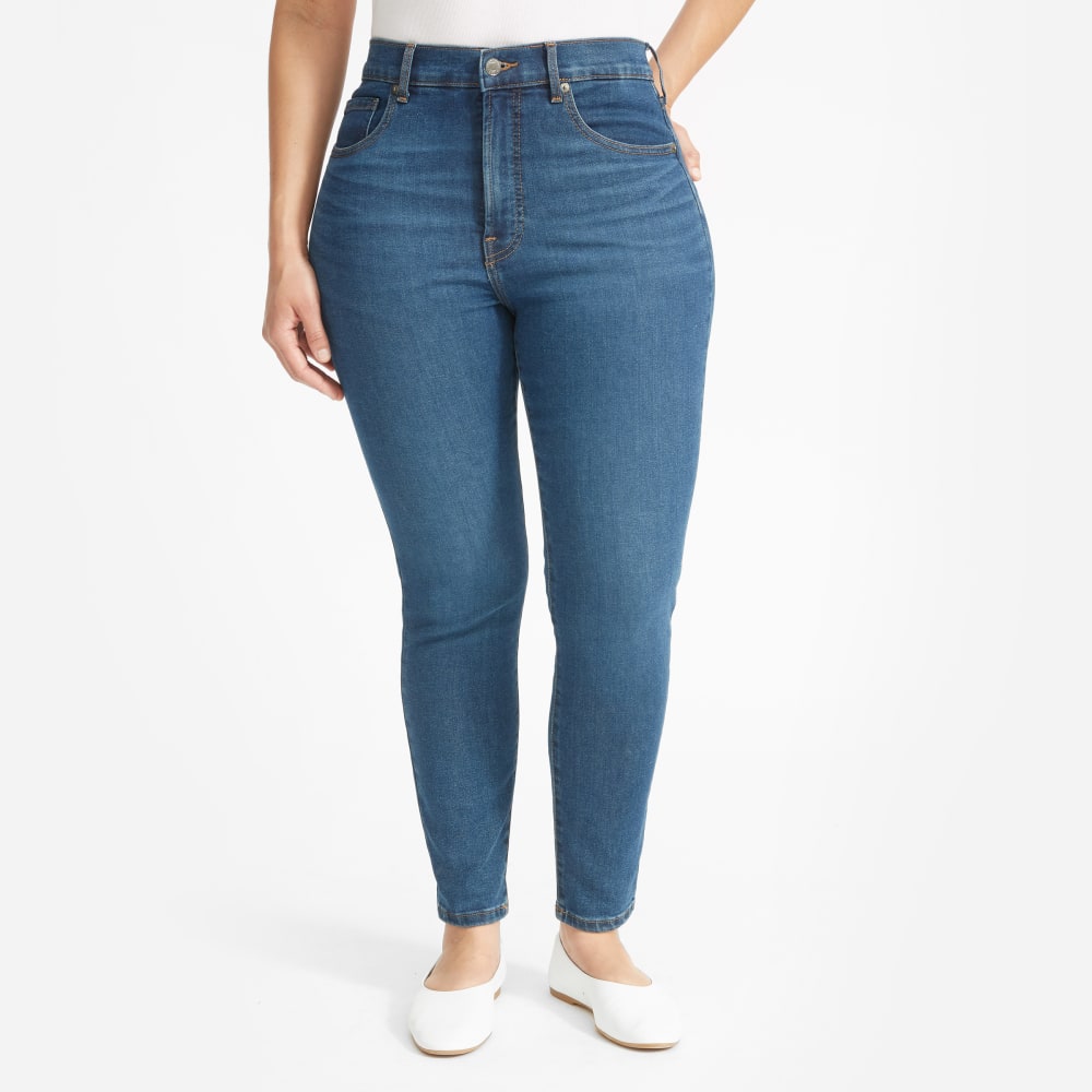 The Authentic Stretch High-Rise Skinny in Mid Blue — detail view