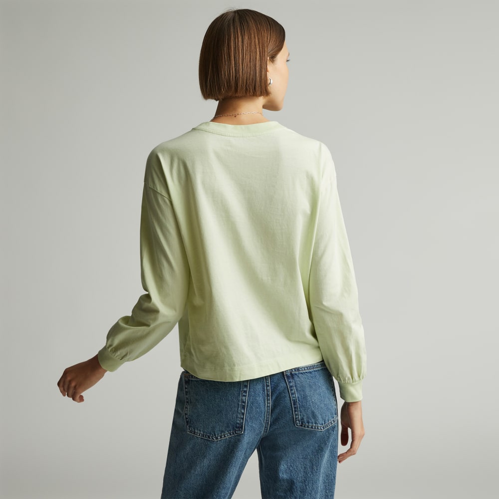 The Organic Cotton Long-Sleeve Tee in Seafoam Green — detail view