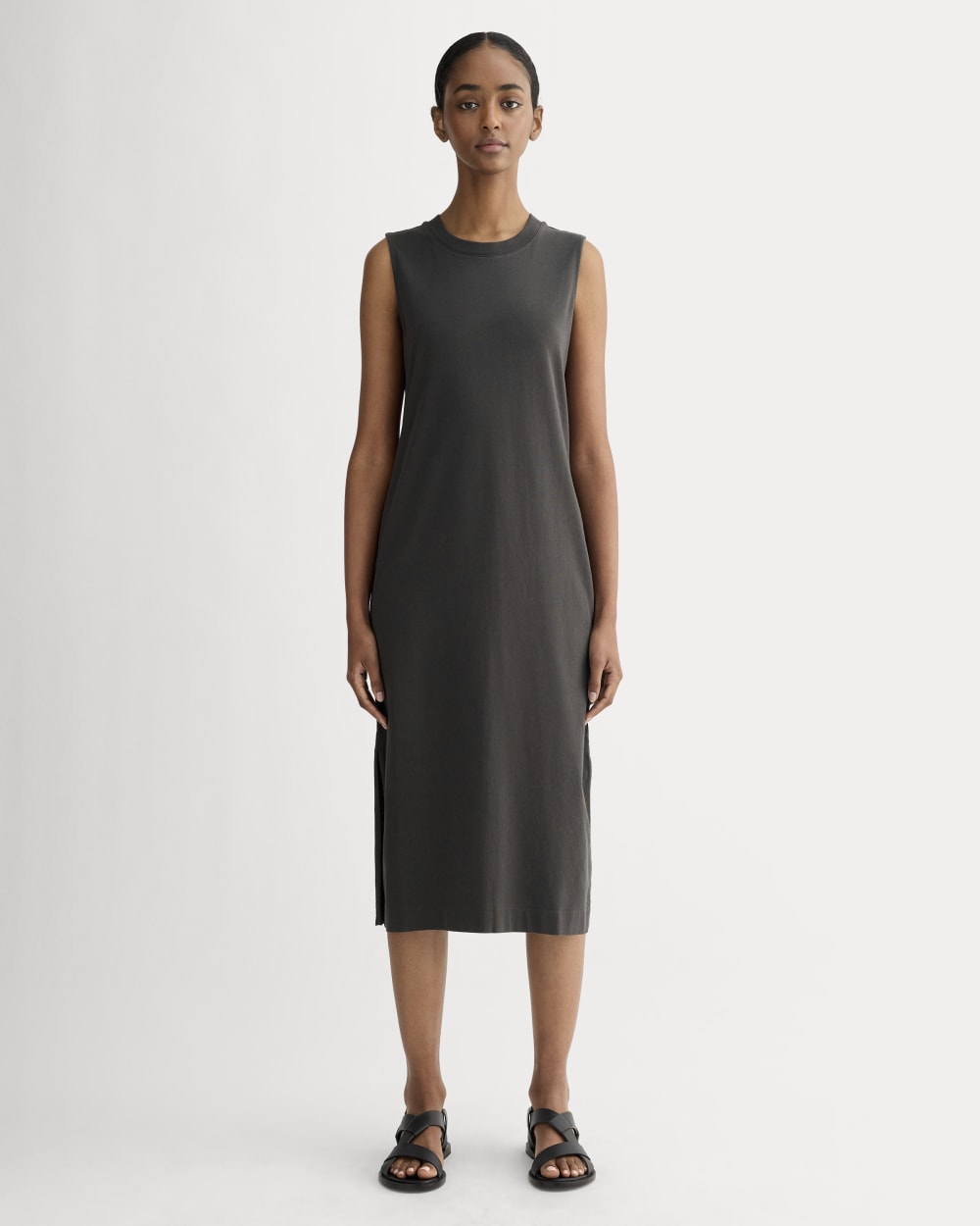 The Weekend Tank Dress in Washed Black — front view