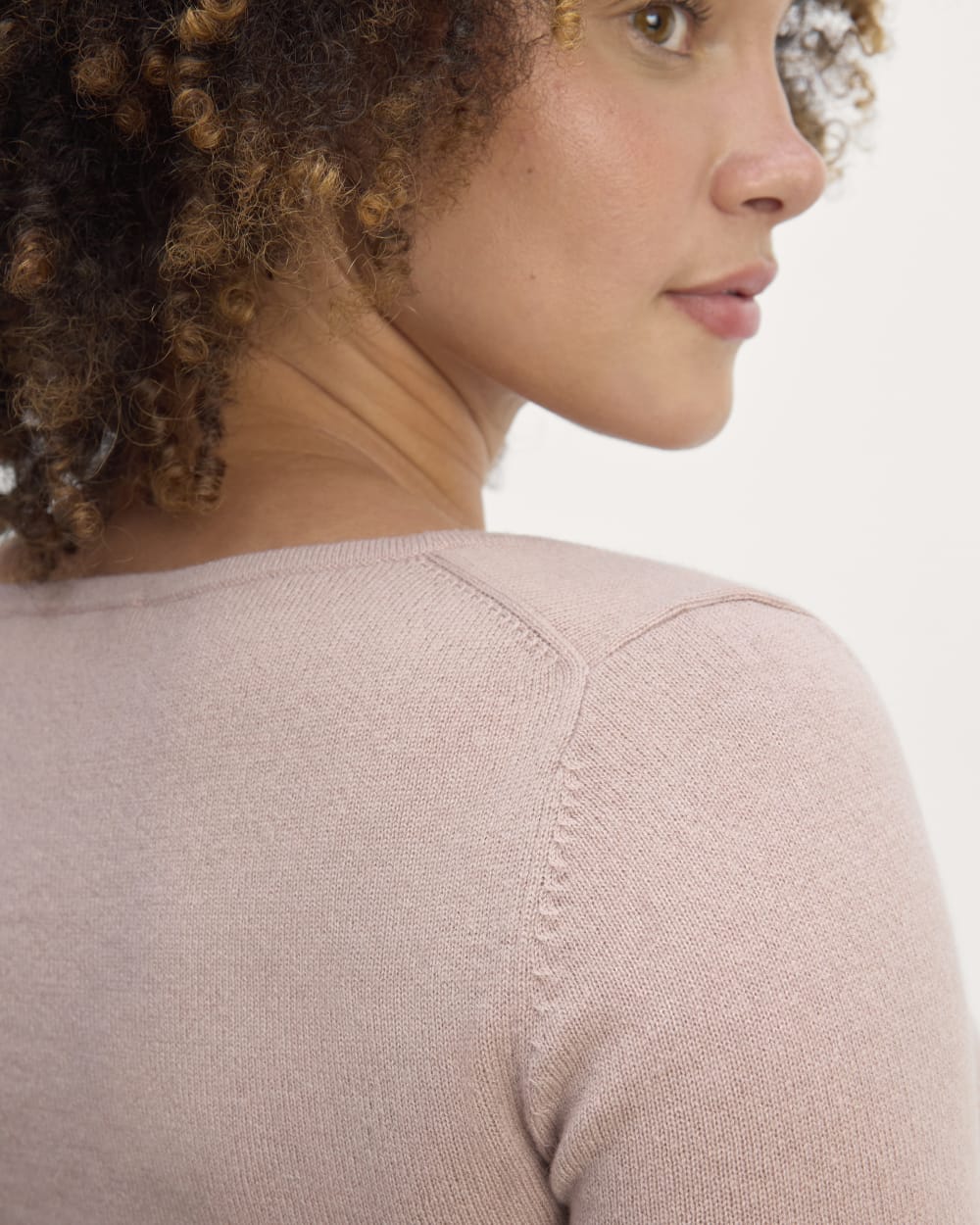 The Square Neck in Cashmere in Dusty Rose — detail view