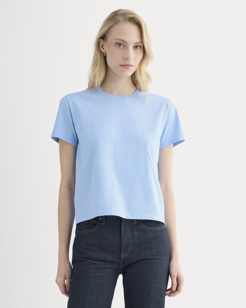 The Box-Cut Tee in Essential Cotton in Open Air Blue — front view