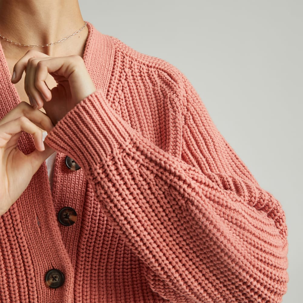 The Texture Cotton Cardigan in Light Rose — detail view