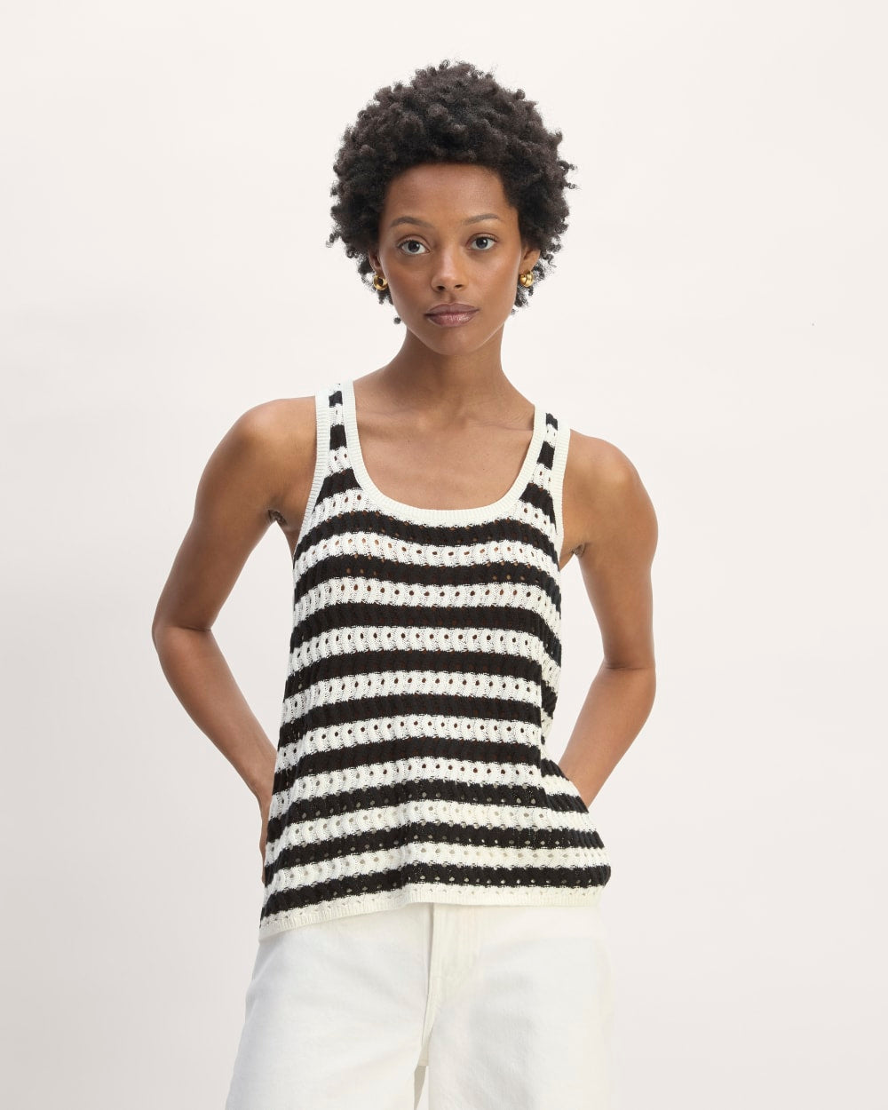 The Crochet Knit Tank in Bone / Black — front view