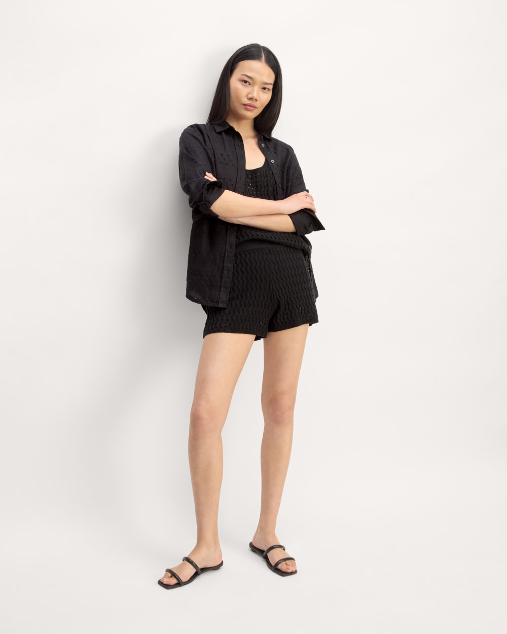 The Crochet Knit Short in Black — front view