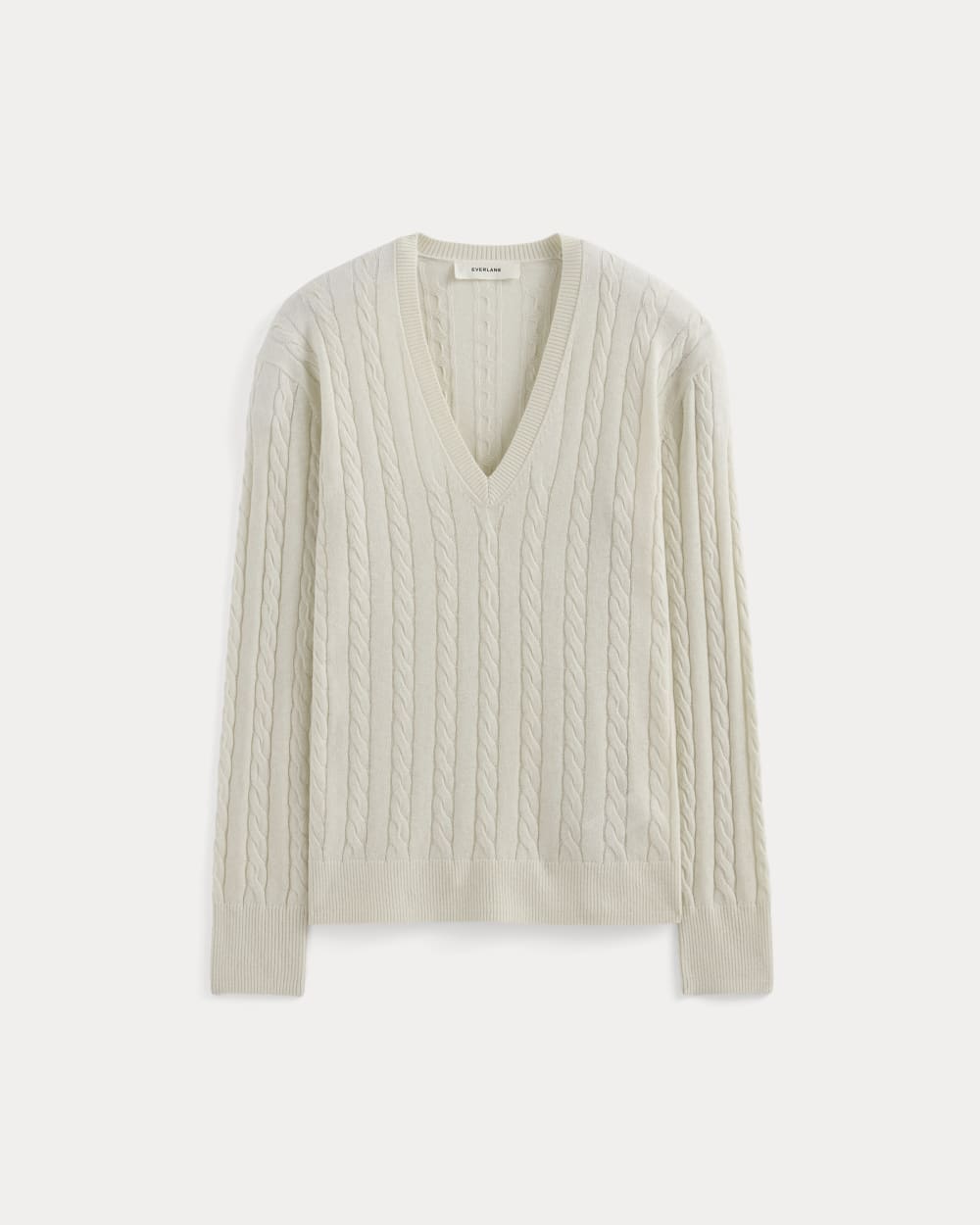 The Cable V-Neck in Cotton Cashmere in Birch — alternate view