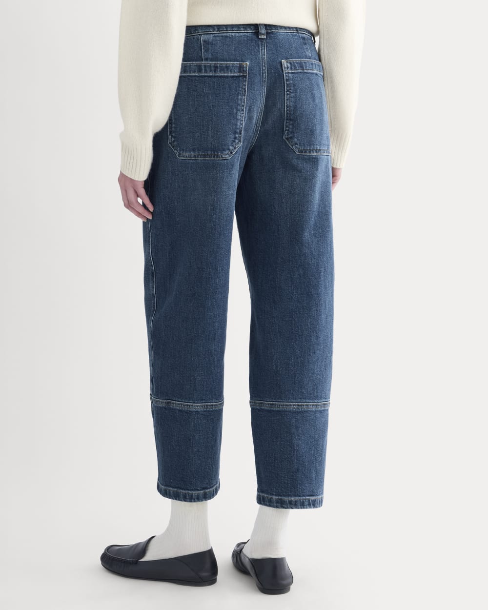 The Utility Barrel Pant in Deep Blue Indigo — detail view
