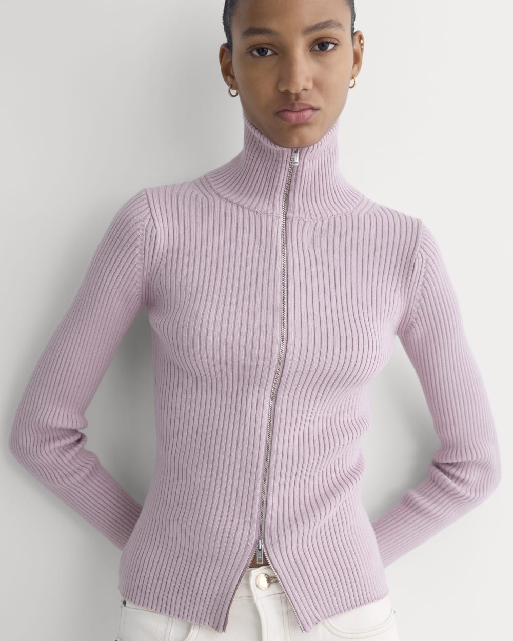 Full-Zip Ribbed Jacket in Everyday Cotton in Burnished Lilac — front view