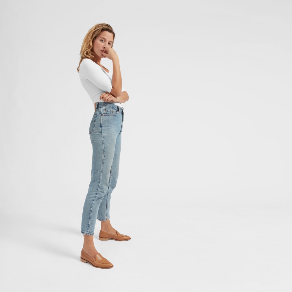The Luxe Micro-Rib Scoop-Neck Tee in White — detail view