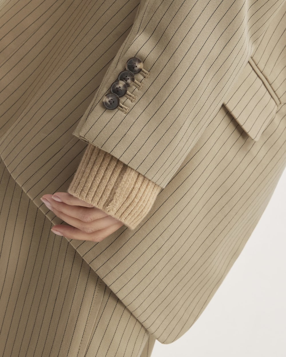 The Oversized Blazer in Buttersmooth in Cornstalk / Black — detail view