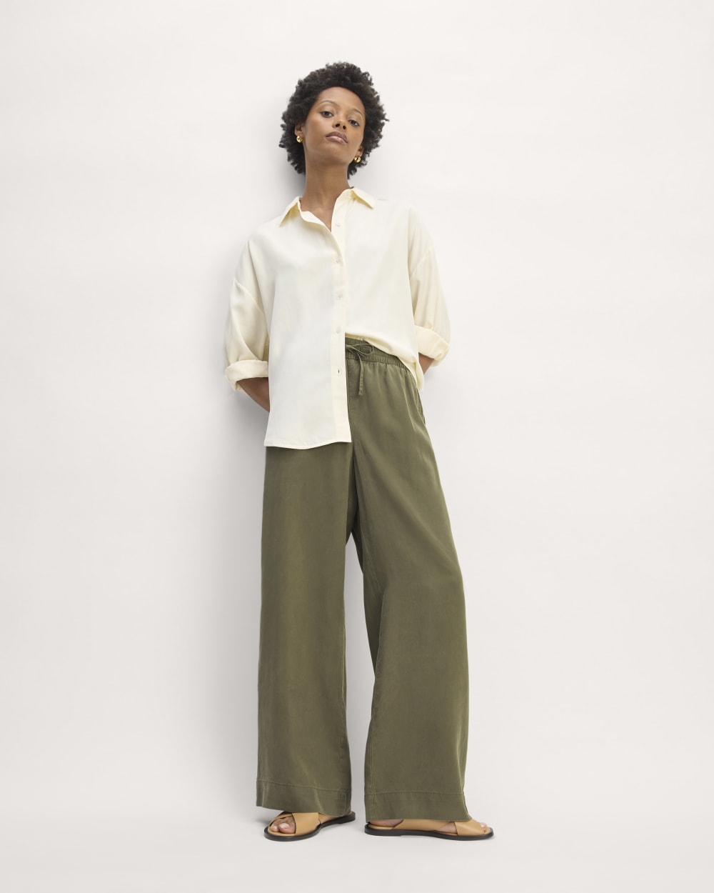 The Wide-Leg Pant in Butterlite in Kalamata — front view