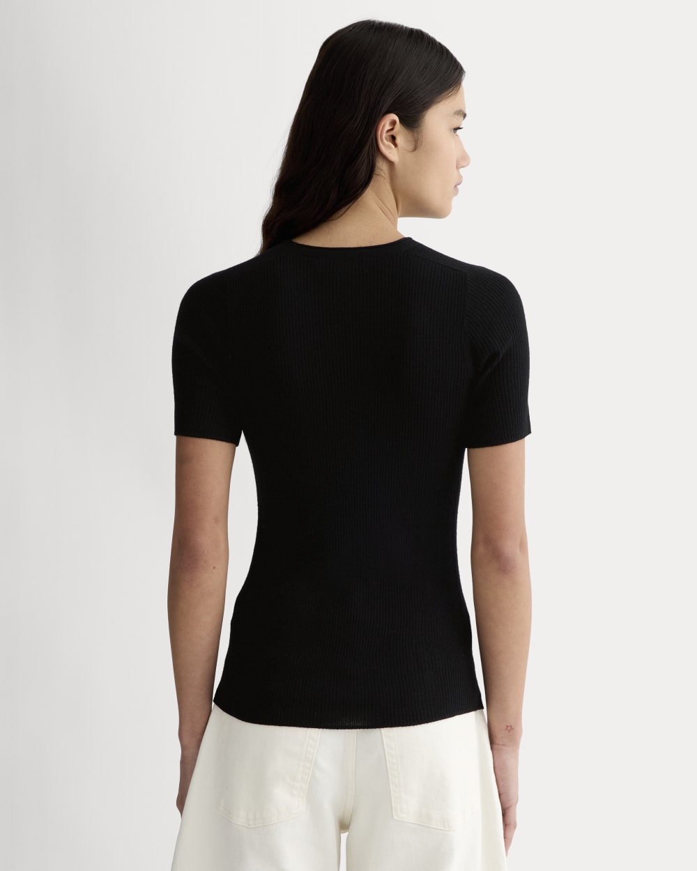 The Sweater Tee in Ultrasoft Merino in Black — detail view