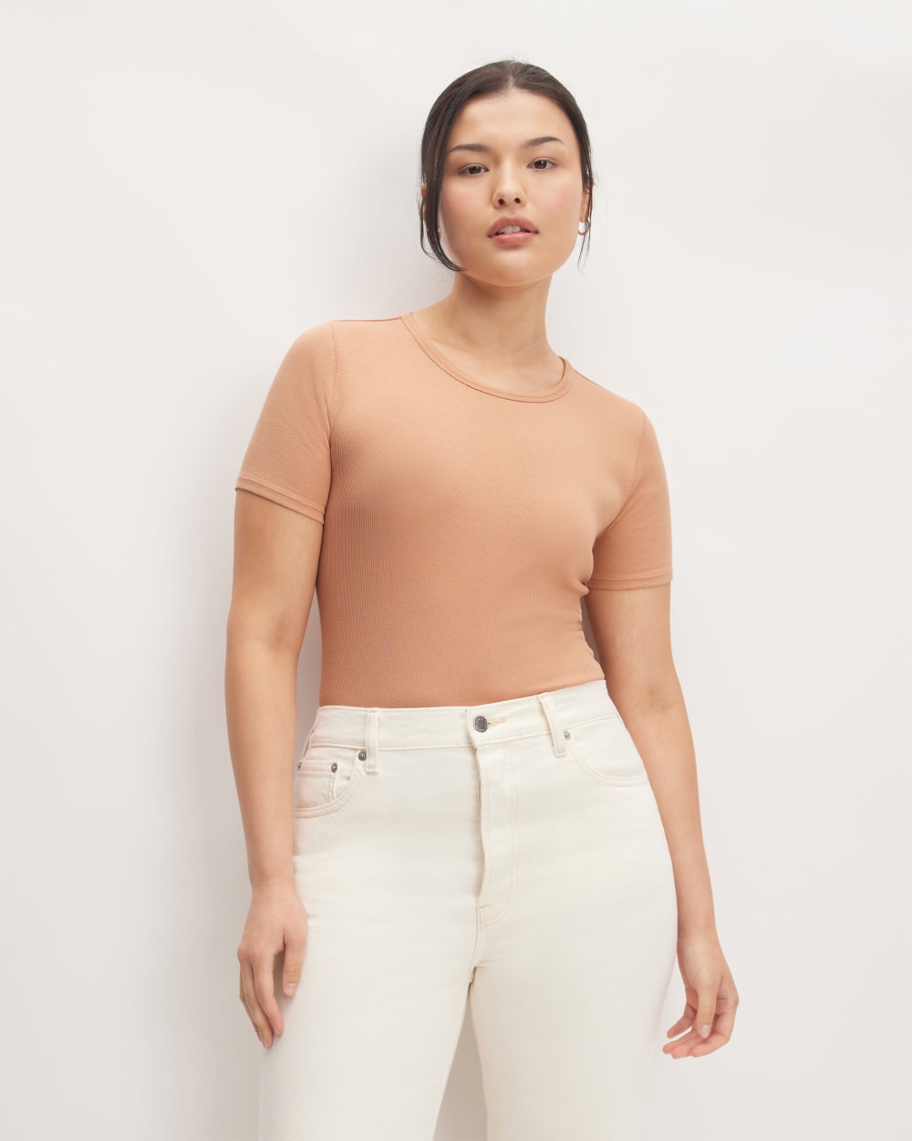 The Luxe Rib Crew in Blush Pink — front view