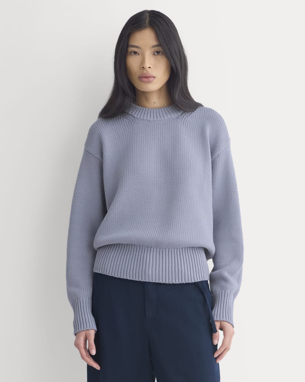 Oversized Cocoon Crew in Elevated Cotton in Aleutian — front view