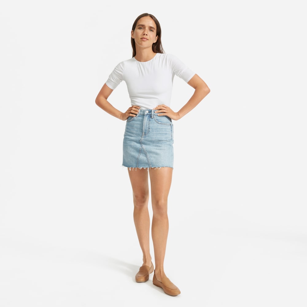 The Short-Sleeve Crew Neck Bodysuit in White — front view