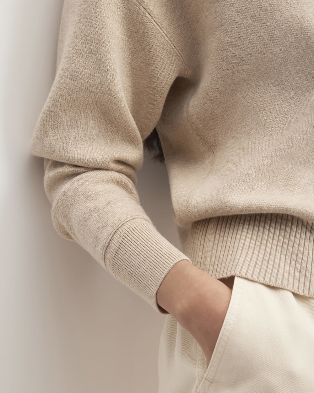The Cotton-Merino Vintage Henley in Warm Oat Heather — detail view