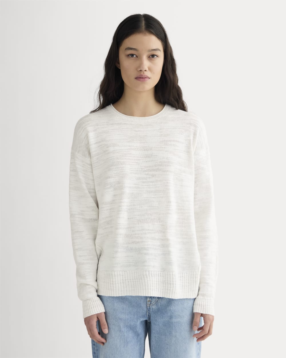 The Slouch Sweater in Cotton Linen in White — front view