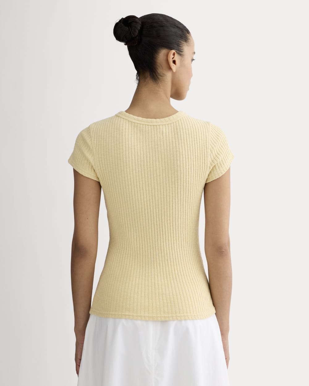The Cozy Rib Tee in Banana Crepe — detail view