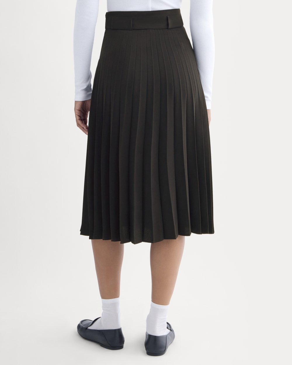 Pleated Crepe Midi Skirt in Black — detail view
