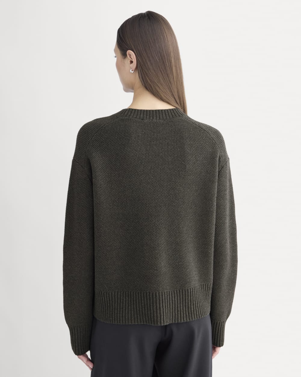 The Cotton Honeycomb Square Crew in Heathered Soot — detail view